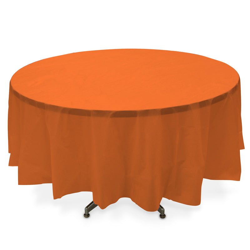 Round Plastic Table Cover - Orange - Pack of 12 - Events and Crafts-Celebra