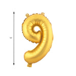 Mylar Balloon Number 9 16" - Gold Size Guide