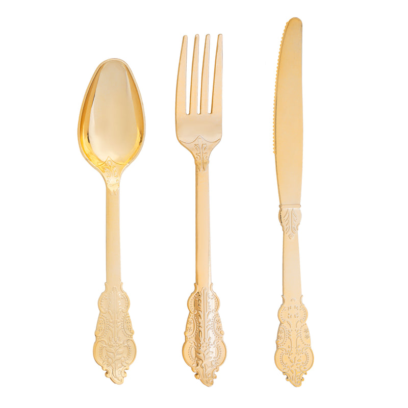 24 Pc. Plastic Vintage Style Cutlery Combo - Gold