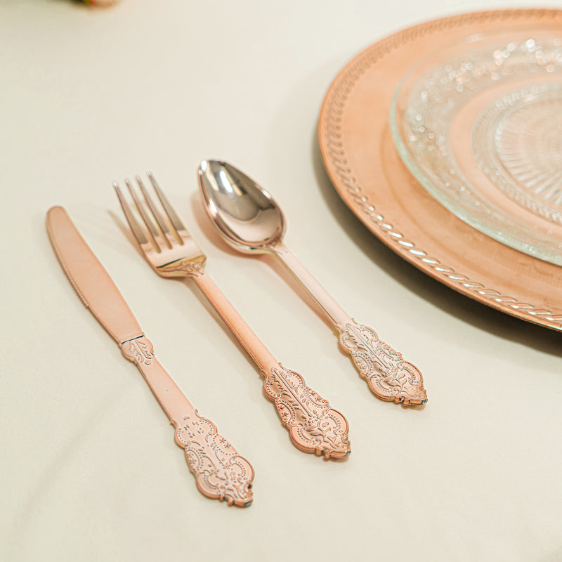 24 Pc. Plastic Vintage Style Cutlery Combo - Rose Gold