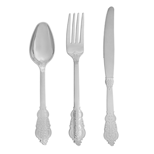 24 Pc. Plastic Vintage Style Cutlery Combo - Silver