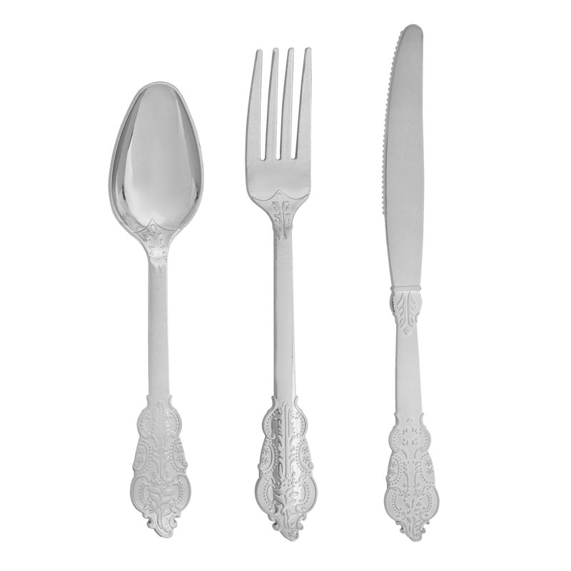 24 Pc. Plastic Vintage Style Cutlery Combo - Silver