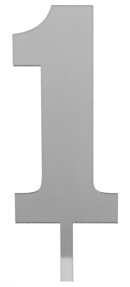 Acrylic Mirrored Cake Topper 4½” Number "1" - Silver