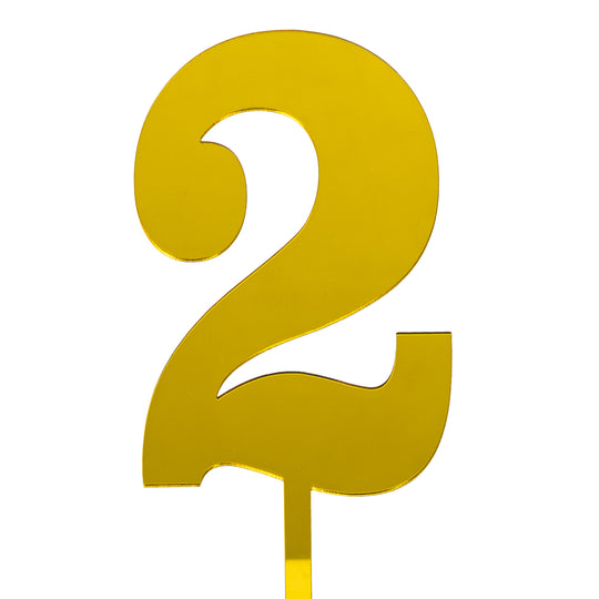 Acrylic Mirrored Cake Topper 4½” Number "2" - Gold