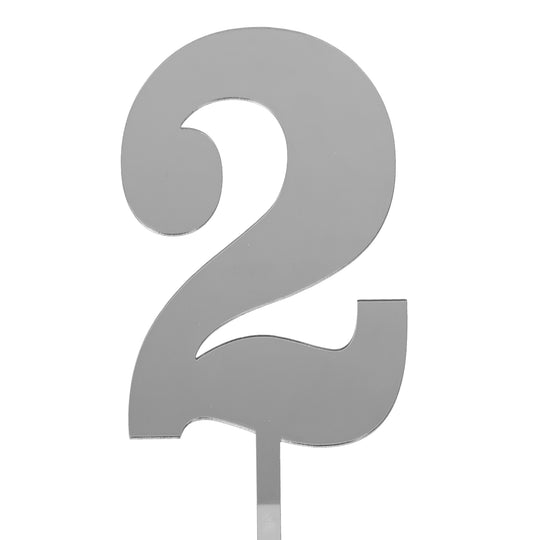 Acrylic Mirrored Cake Topper 4½” Number "2" - Silver