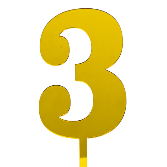 Acrylic Mirrored Cake Topper 4½” Number "3" - Gold
