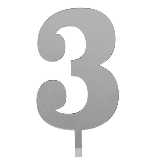 Acrylic Mirrored Cake Topper 4½” Number "3" - Silver