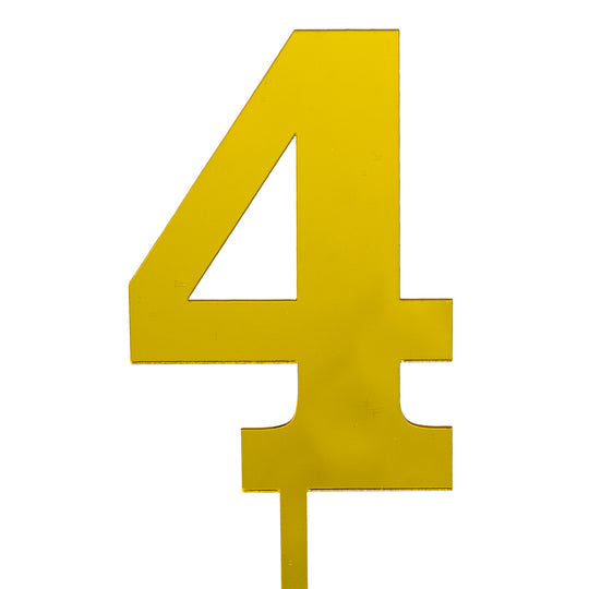 Acrylic Mirrored Cake Topper 4½” Number "4" - Gold