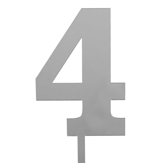 Acrylic Mirrored Cake Topper 4½” Number "4" - Silver
