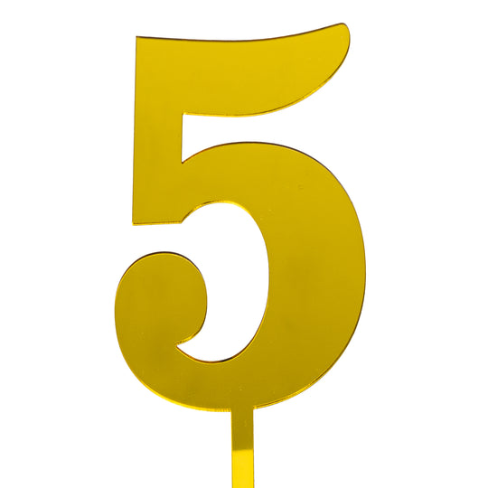 Acrylic Mirrored Cake Topper 4½” Number "5" - Gold
