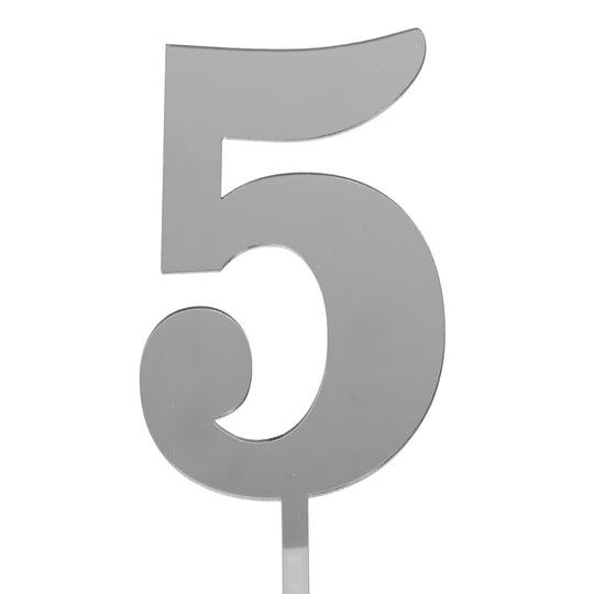 Acrylic Mirrored Cake Topper 4½” Number "5" - Silver
