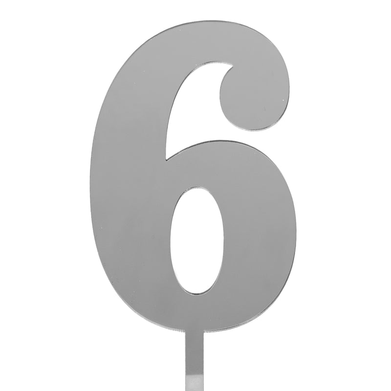 Acrylic Mirrored Cake Topper 4½” Number "6" - Silver - Events and Crafts-Events and Crafts