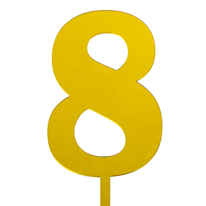 Acrylic Mirrored Cake Topper 4½” Number "8" - Gold - Events and Crafts-Events and Crafts
