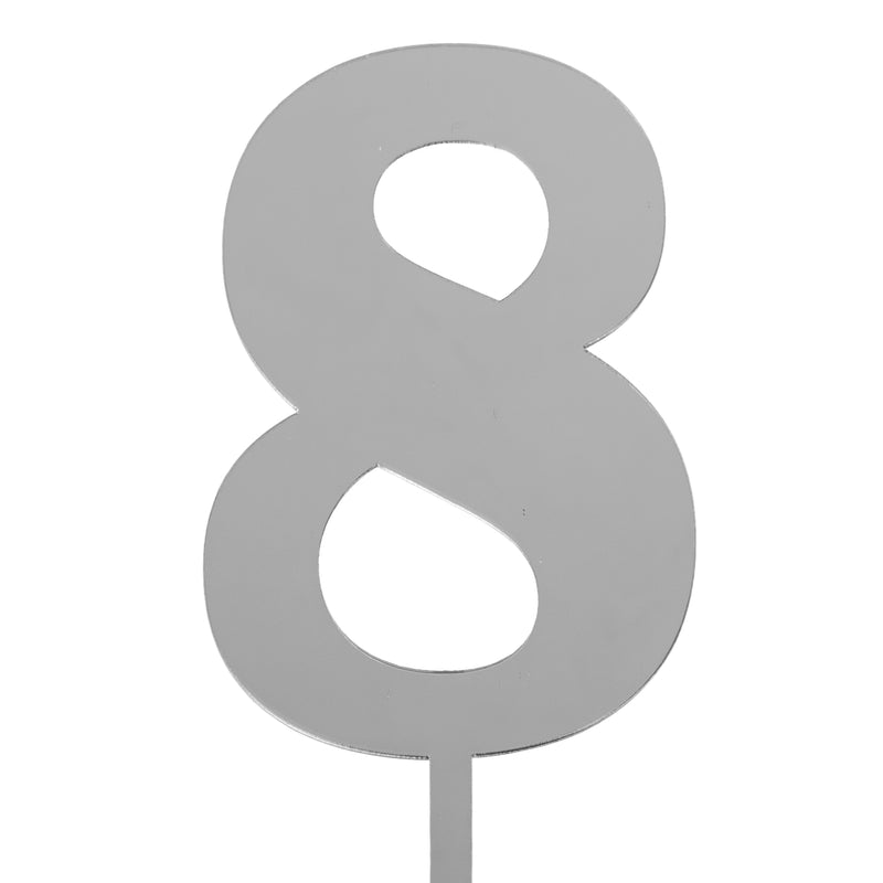 Acrylic Mirrored Cake Topper 4½” Number "8" - Silver - Events and Crafts-Events and Crafts