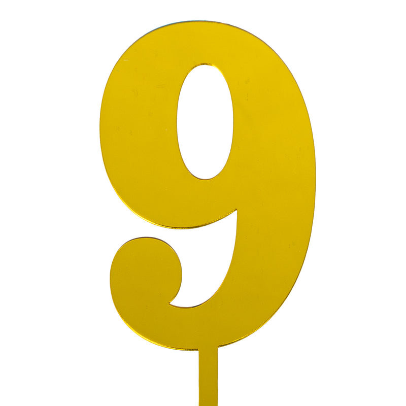 Acrylic Mirrored Cake Topper 4½” Number "9" - Gold - Events and Crafts-Events and Crafts