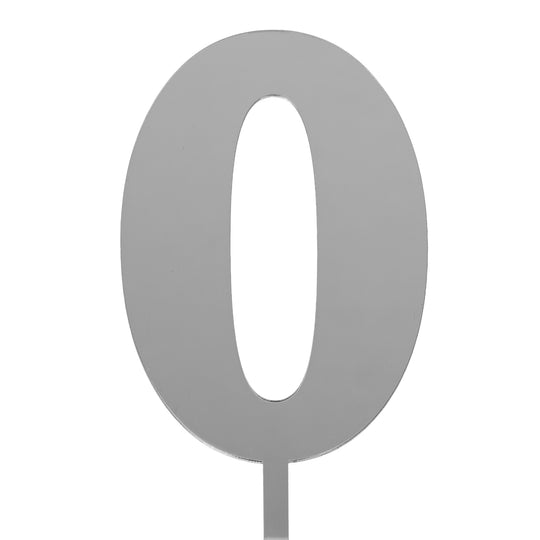 Acrylic Mirrored Cake Topper 4½” Number "0" - Silver