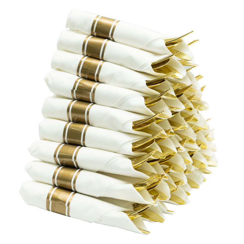 Premium Pre-rolled Napkin and Plastic Cutlery Set, Set of 50 – Gold - Events and Crafts-DecorFest