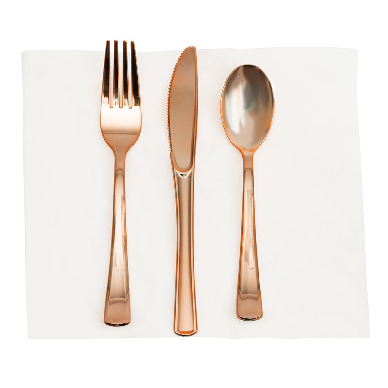 Premium Pre-rolled Napkin and Plastic Cutlery Set, Set of 50 – Rose Gold - Events and Crafts-DecorFest