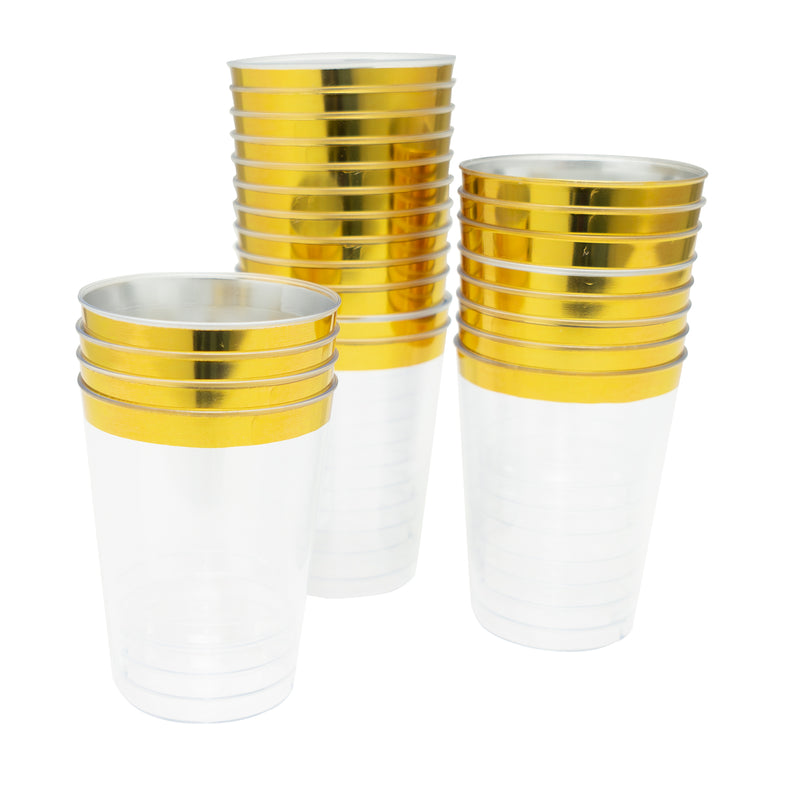 Plastic Disposable Cups with Gold Rim 10oz 24pc/pack - Events and Crafts-DecorFest