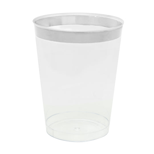 Plastic Disposable Cups with Silver Rim 10oz 24pc/pack