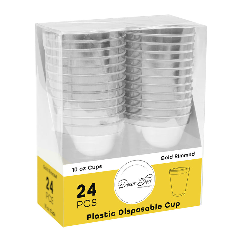 Plastic Disposable Cups with Silver Rim 10oz 24pc/pack - Events and Crafts-DecorFest