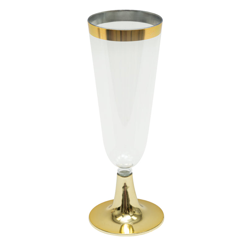 Plastic Champagne Flutes with Metallic Trim 6¼" 12pc/pack - Gold - Events and Crafts-DecorFest