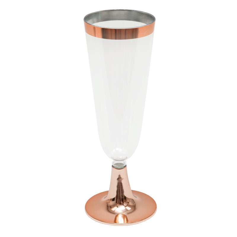 Plastic Champagne Flutes with Metallic Trim 6¼" 12pc/pack - Rose Gold - Events and Crafts-DecorFest