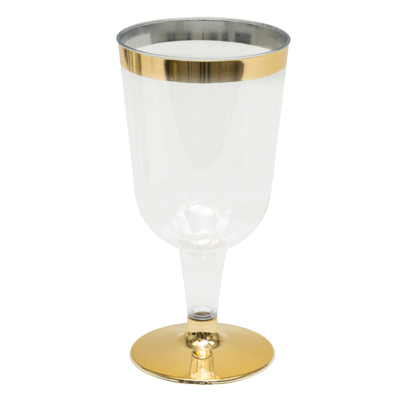 Plastic Wine Glasses with Metallic Trim 4¾" 12pc/pack - Gold - Events and Crafts-DecorFest