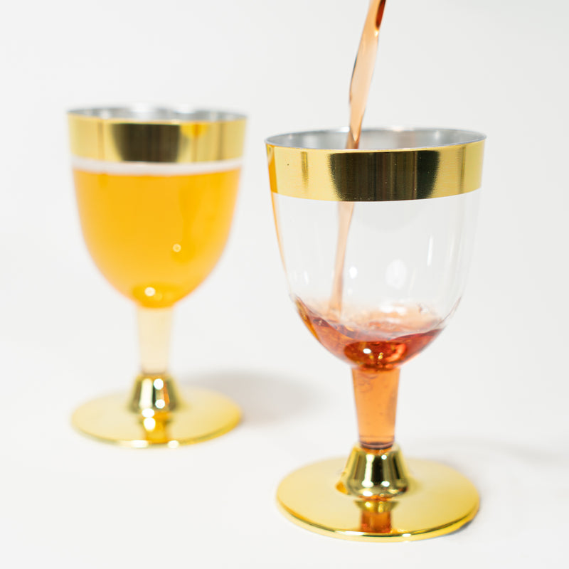 Plastic Wine Glasses with Metallic Trim 4¾" 12pc/pack - Gold - Events and Crafts-DecorFest