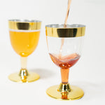 Plastic Wine Glasses with Metallic Trim 4¾" 12pc/pack - Gold - Events and Crafts-DecorFest