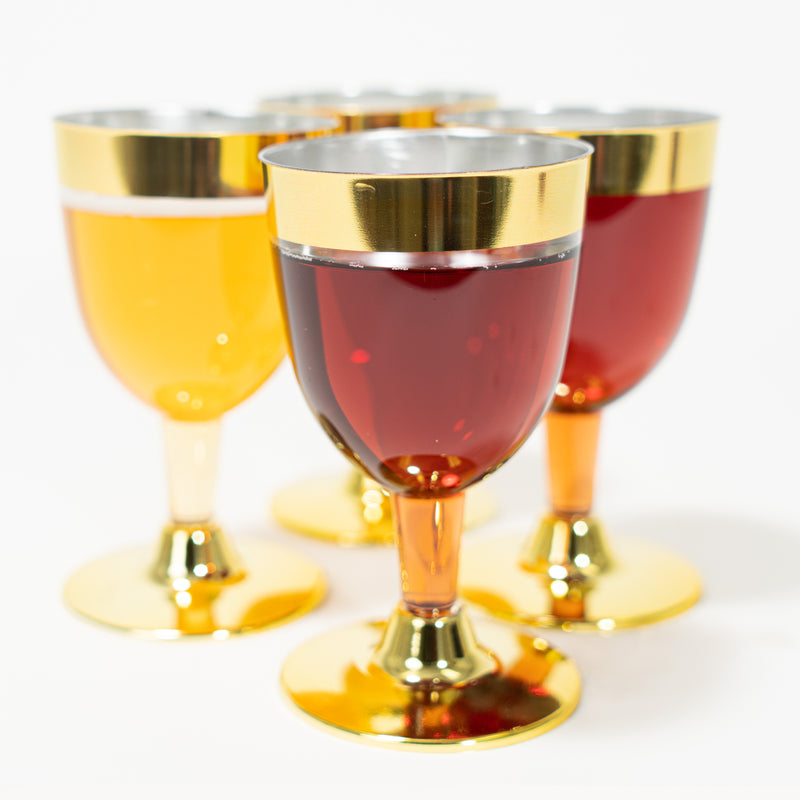 Plastic Wine Glasses with Metallic Trim 4¾" 12pc/pack - Gold - Events and Crafts-DecorFest