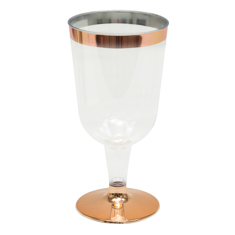 Plastic Wine Glasses with Metallic Trim 4¾" 12pc/pack - Rose Gold - Events and Crafts-DecorFest