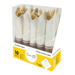 Pre-Rolled Napkin and Plastic Cutlery 10sets - Gold - Events and Crafts-DecorFest