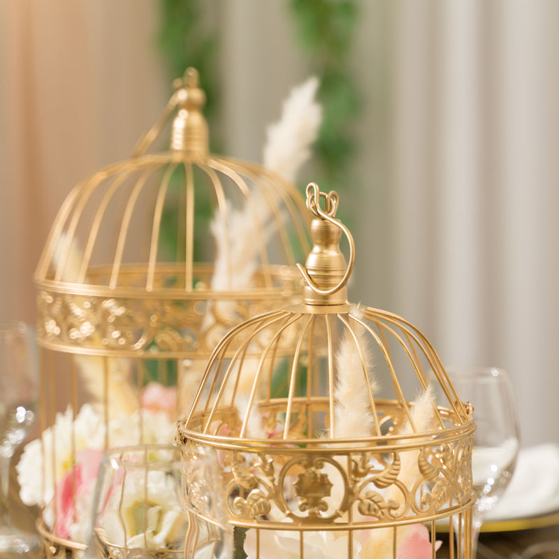 Set of 2 Hanging Birdcages - Gold - Events and Crafts-Simply Elegant