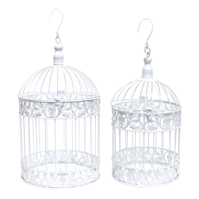 Set of 2 Hanging Birdcages - White - Events and Crafts-Simply Elegant