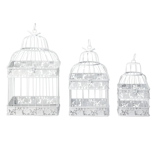Set of 3 Square Birdcages - White