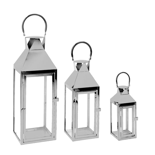 Metal Lantern Set - Silver - Set of 3