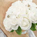 Artificial Foam Rose Bouquet with Rhinestones - White - Events and Crafts-Elite Floral