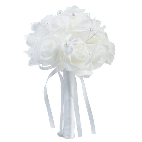 Foam Bouquet with Pearls-White