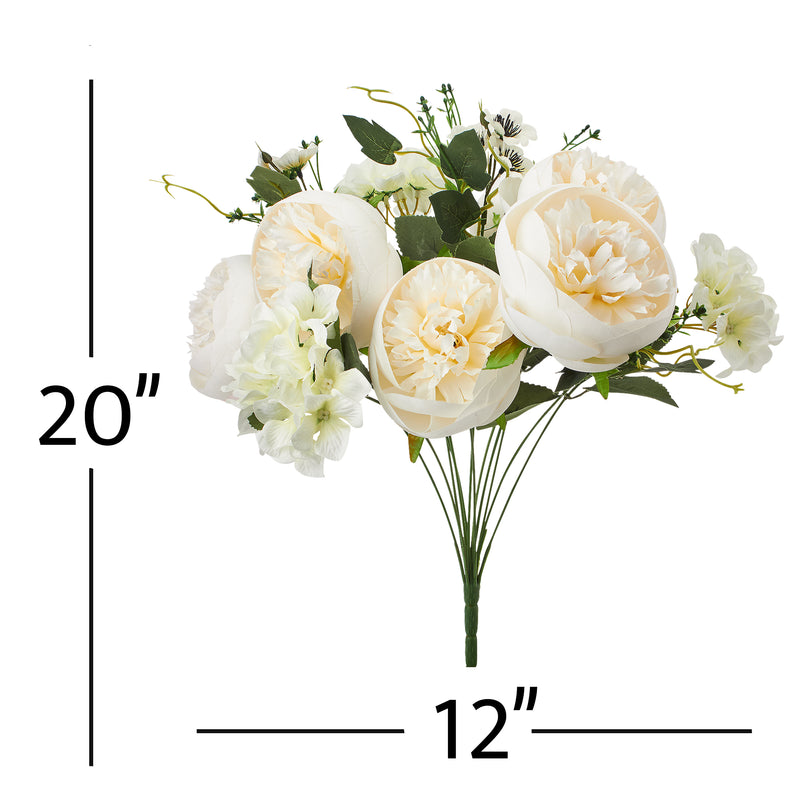 Artificial Peony and Hydrangea Mix - White - Events and Crafts-Elite Floral