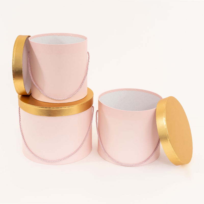 Nested Floral Boxes 3pc/set - Blush with Gold Lid - Events and Crafts-Simply Elegant