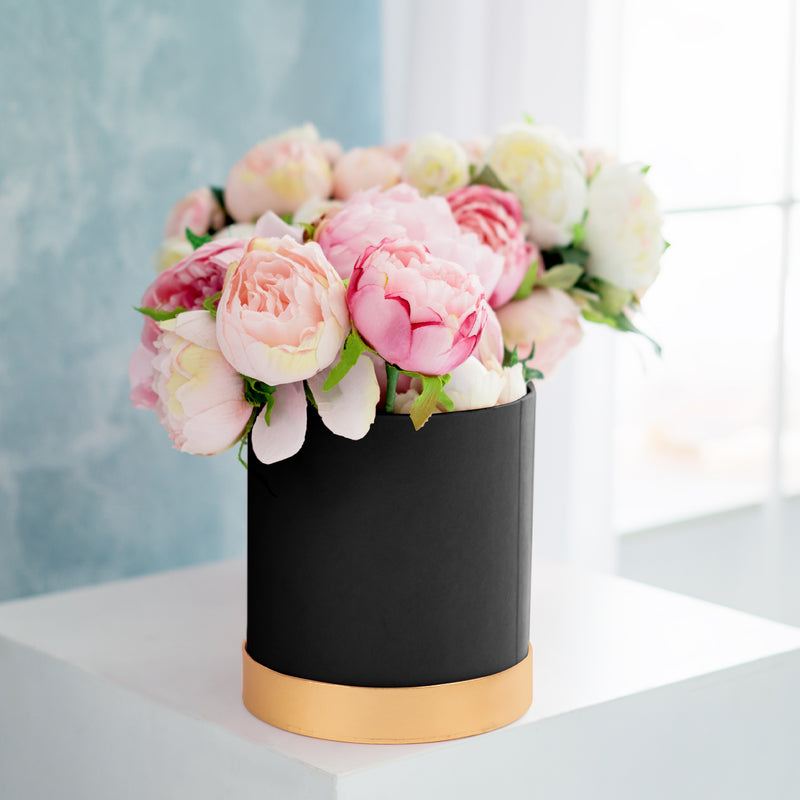 Nested Floral Boxes 3pc/set - Black with Gold Lid - Events and Crafts-Simply Elegant