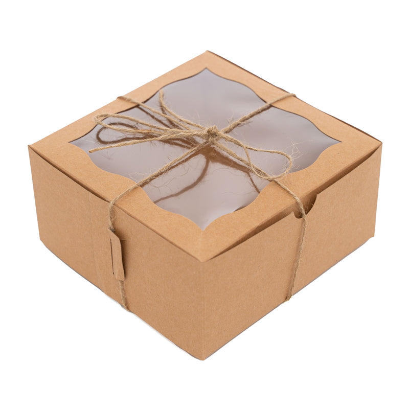 Pastry Boxes with Window and Twine | 50 Pack - Brown