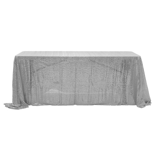 Sequin Table Cover - 90" x 132" - Silver