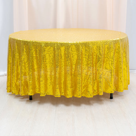 Round Sequin Table Cover - 108 Inches - Gold