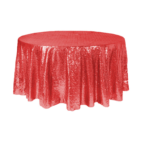 Round Sequin Table Cover - 108 Inches - Red