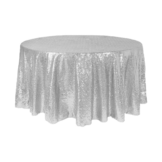 Round Sequin Table Cover - 108 Inches - Silver