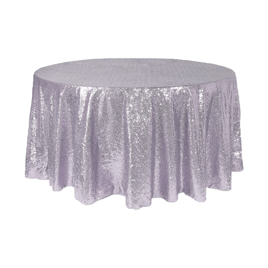 Round Sequin Table Cover - 108 Inches - White Iridescent