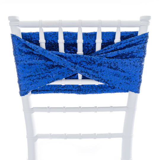 Sequin Spandex Chair Sash - Royal Blue