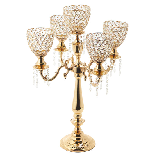 Crystal Candelabra Globe Seville, Five Arm 30"- Gold
